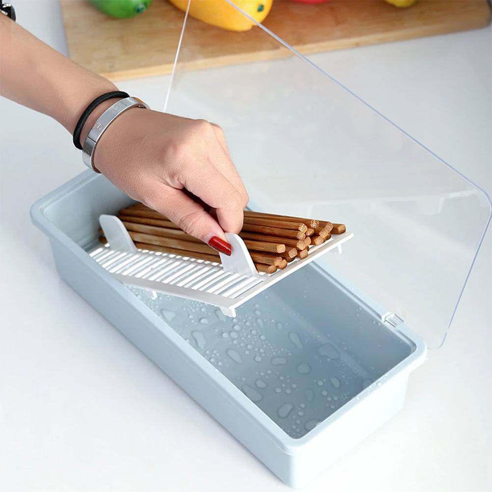 

Draining Chopsticks Box Kitchen Storage Organizer Cutlery Holder Container With Cover Household Plastic Rack Home Accessory
