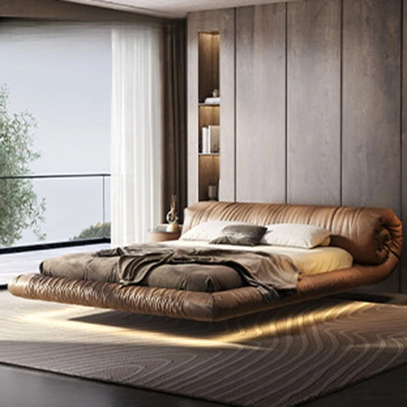 Floating Frame Bed Iron Leather Metal Modern Luxury Floor Simple European Bed Creative Sleeping Muebles Lounge Suite Furniture