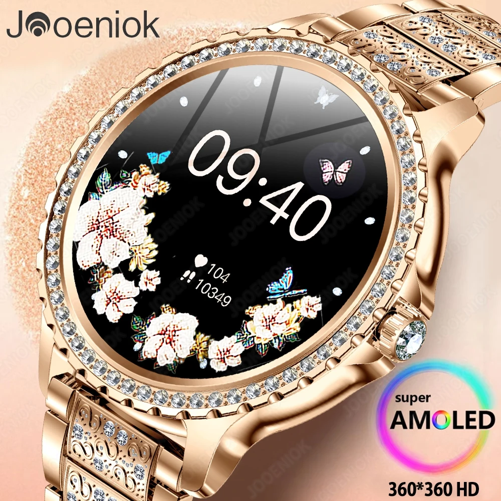 2024 New Voice Calling Smart Watch Women 360*360 HD Display Diamond Strap Heart Rate Sports Ladies Fashion Waterproof Smartwatch