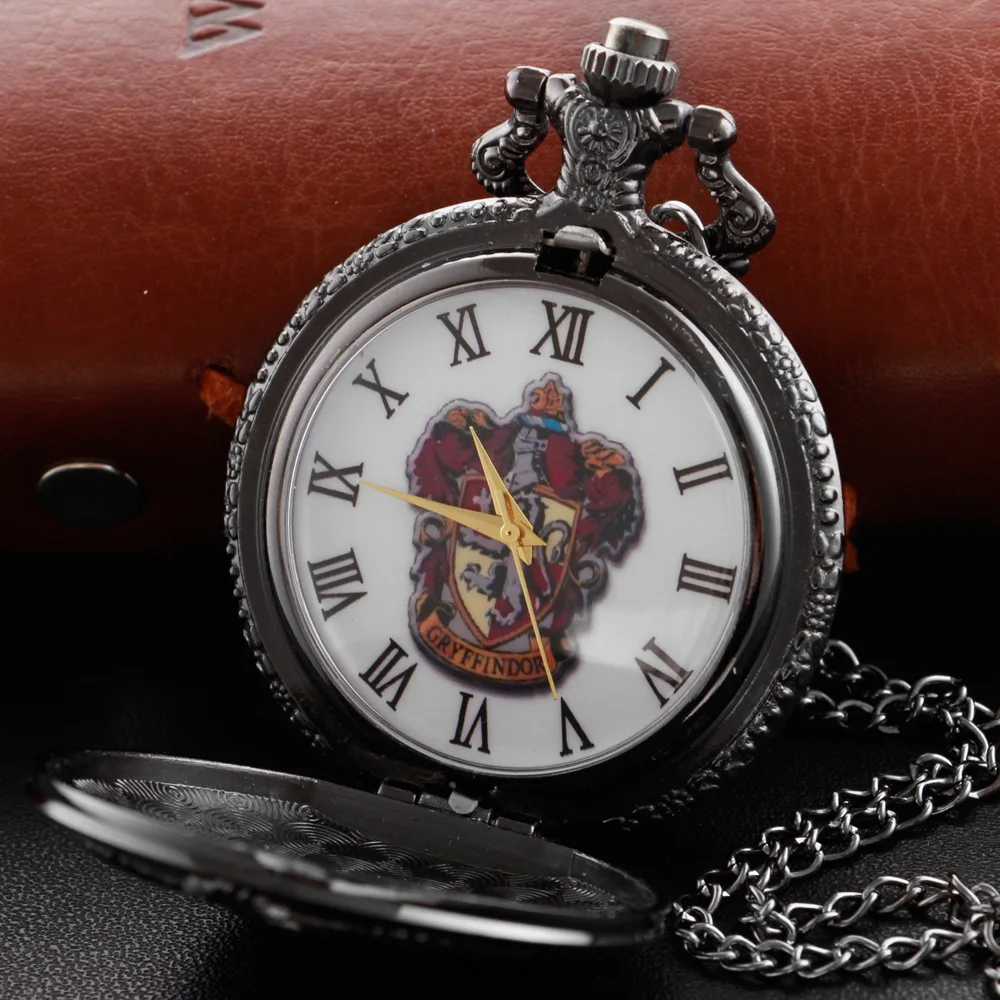 New Black College Design Roman Digital Quartz Pocket Watch Vintage Watch Case Necklace Pendant Clock Chain Men's Women's Gift