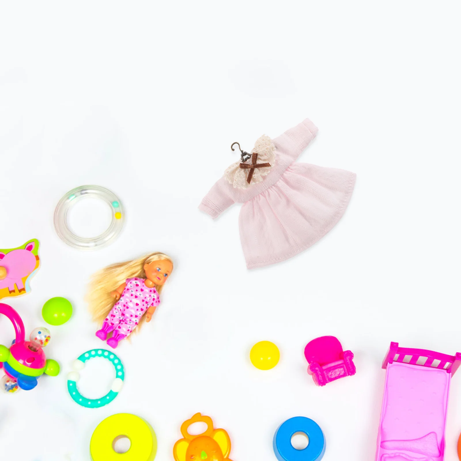 

Vintage Lace-Neck Dress Ob11 Princess Clothes for Dollhouse Decoration Photography Props Mini Dress Hanger Accessories