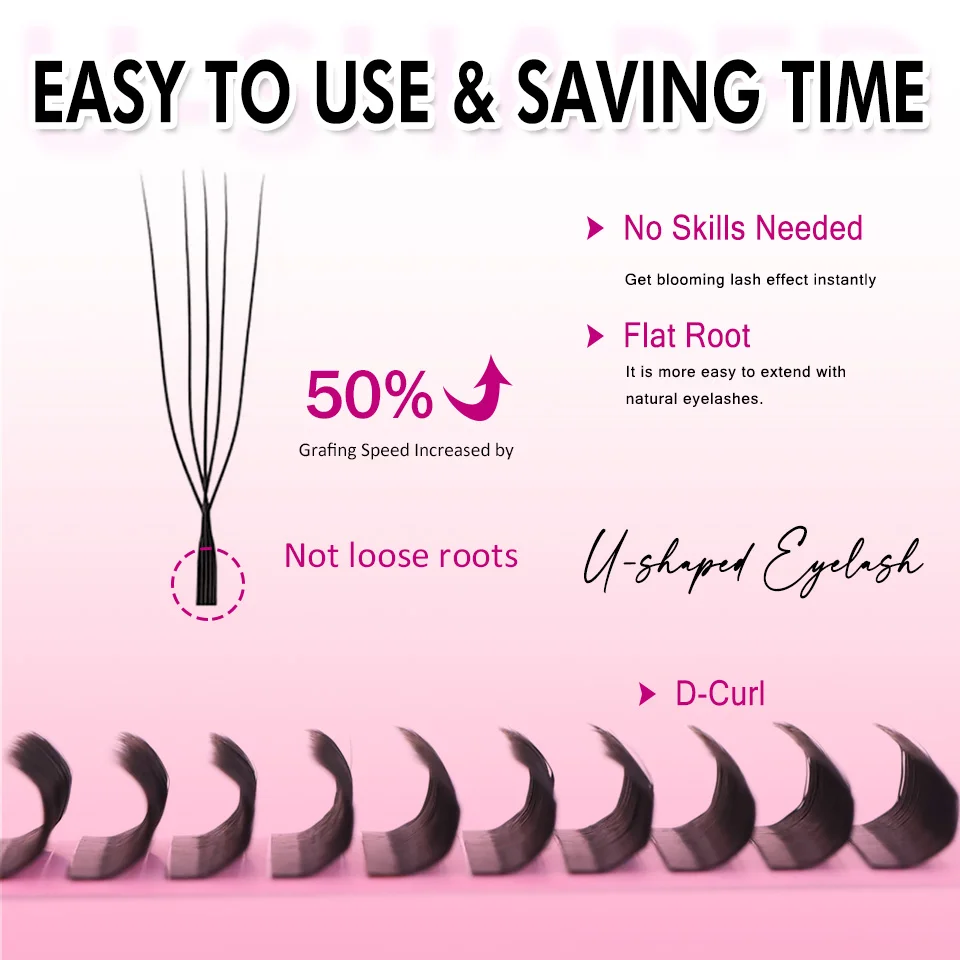 Rujade U-shaped YY Eyelash Extension Premium PBT Double Layer U Sahpe YY 3D Lashes Ultra Soft Featherlight False Mink Eyelashes
