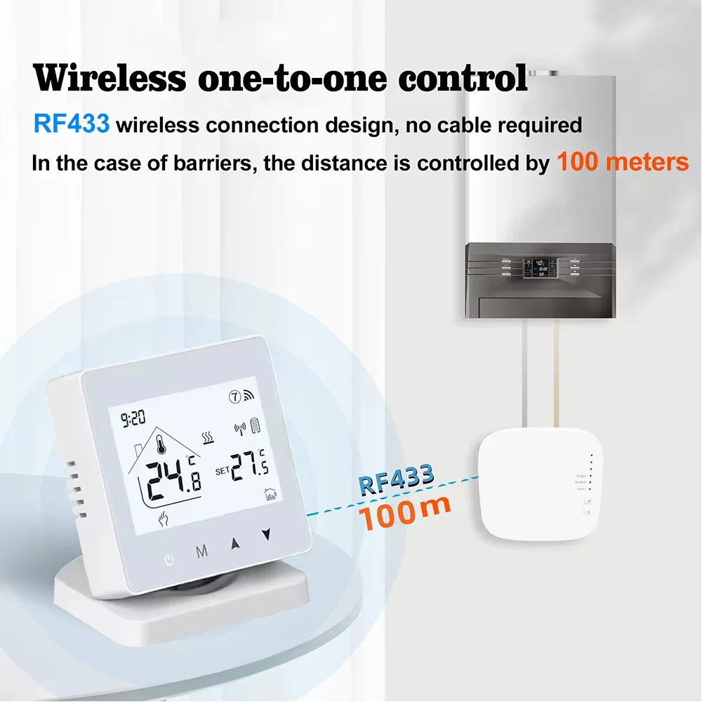 Tuya R9 Wireless Connection Smart Room Thermostat, Water Heating, Gas Wall Hung Boiler, Touch Screen, WiFi Mobile Phone Control