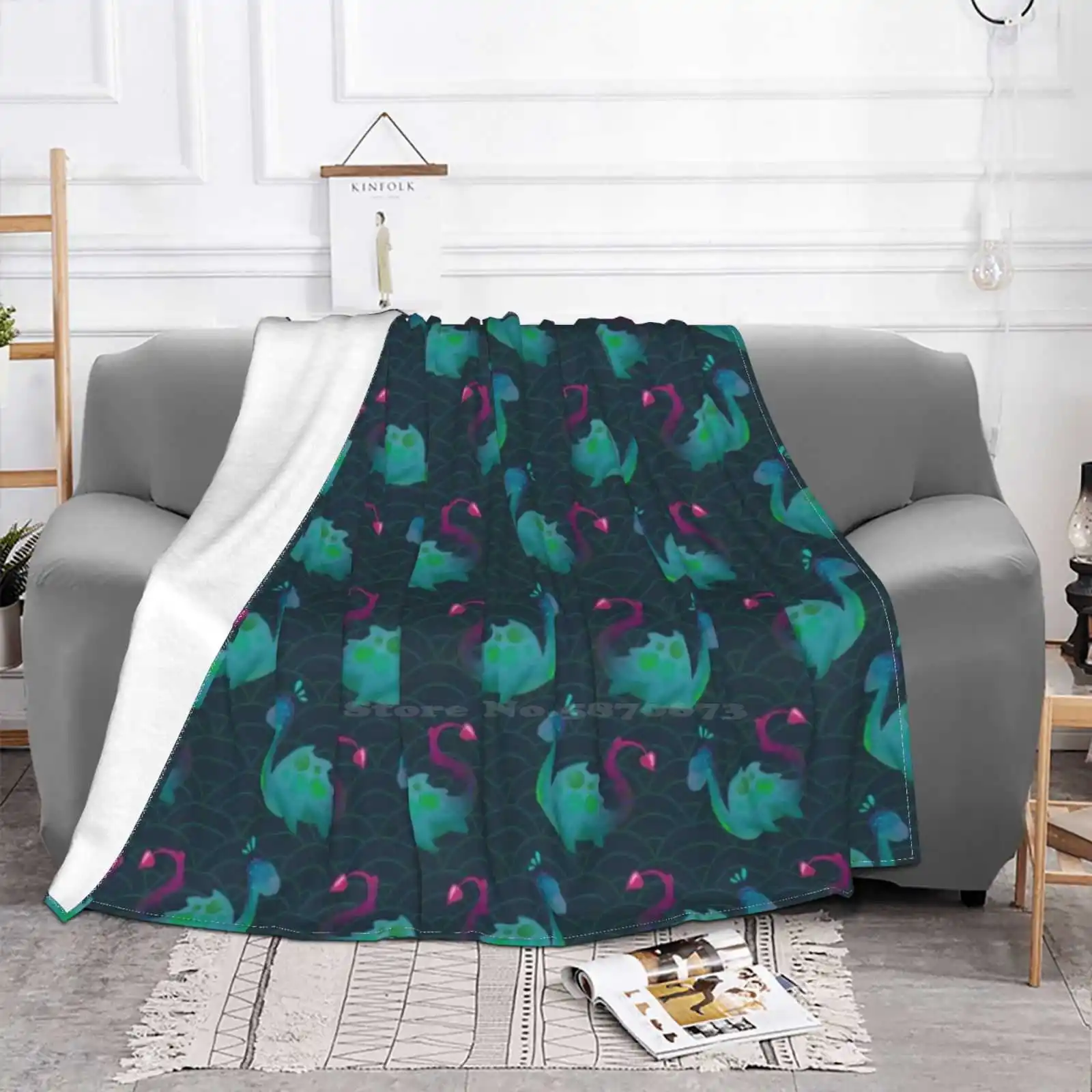 Pattern Creative Design Comfortable Warm Flannel Blanket Scotland Loch Ness Monster Cryptozoology