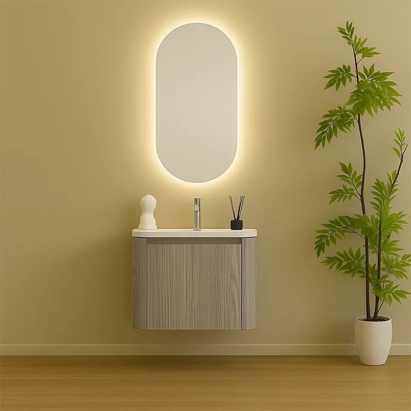 

Bathroom Vanity with Sink Combo PVC Ceramic Basin Integrated Bathroom Cabinet Smart Mirror Storage Corner Bathroom Vanity Log