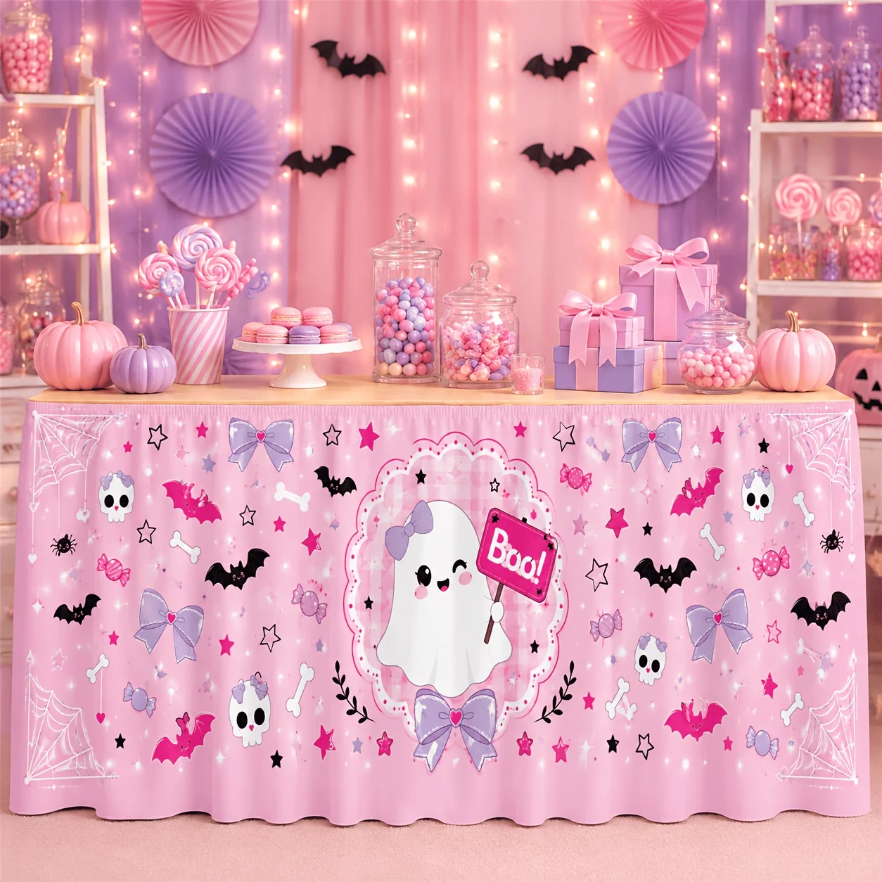 One tablecloth or table skirt, light pink 