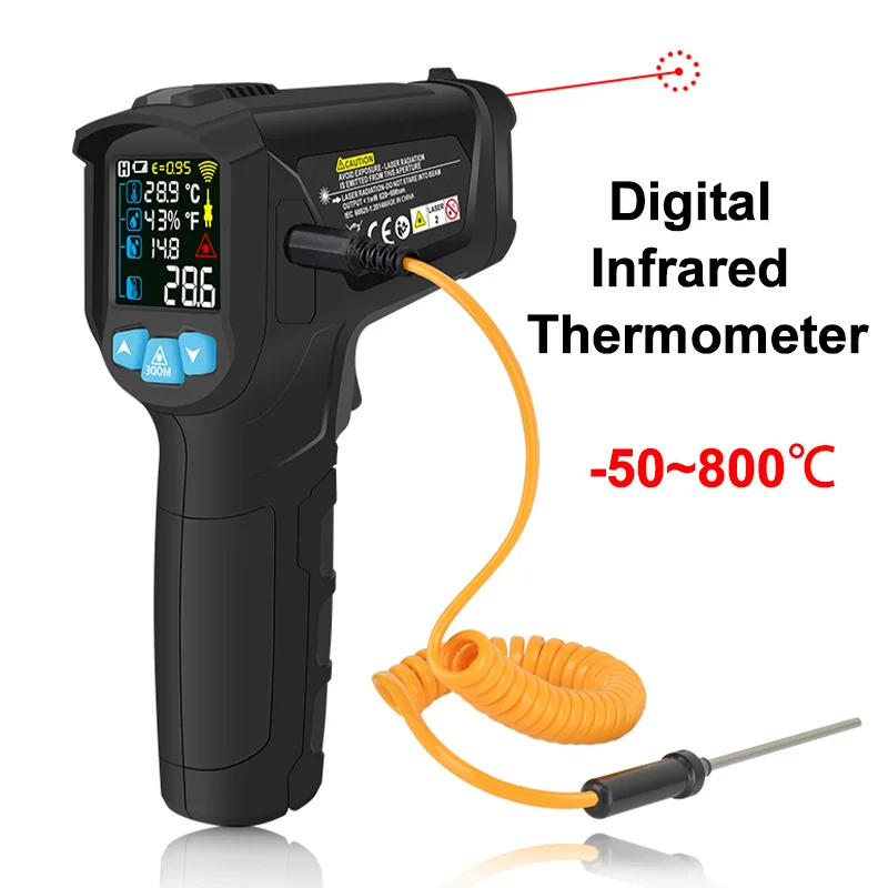 Digital Infrared Thermometer -50~800C Non-Contact High Precision Temperature Meter Color LCD Screen Pyrometer Imager Hygrometer