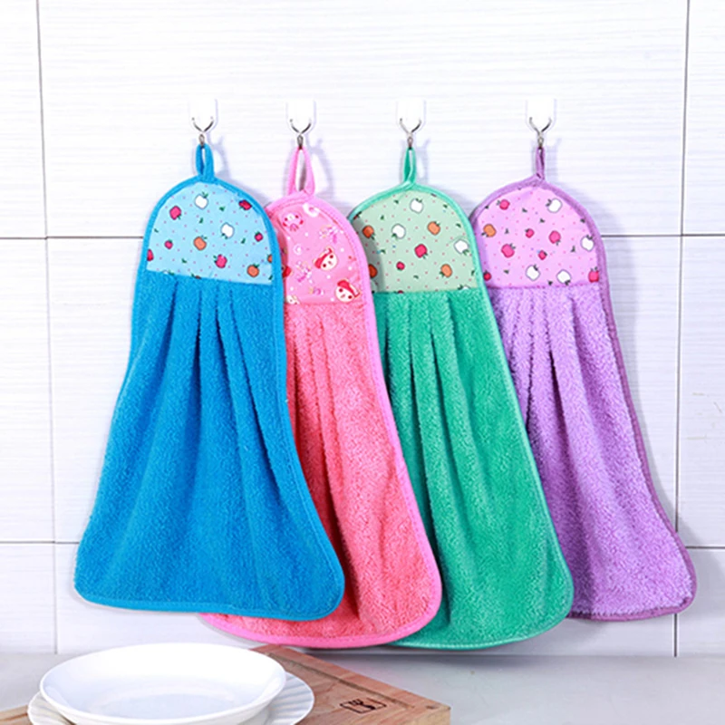 Coral Fleece Hand Towel Hanging Absorbent Towel Thickened Kitchen Towel Cleaning Cloth Dish Towel Non-Stick Oil Cleaning Cloths