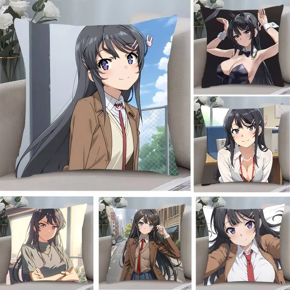 Sexy Mai S-Sakurajima Pillow Case  Anti-dustmite Pillowcase Invisible Zipper Silky Short Plush Sofa Cushion Cover