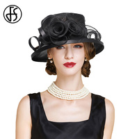 FS 2024 Flat Top Sun Visor Hats For Women Flower Elegant Wedding Bridal Tea Party Millinery UV Protection Derby Cap Female Hat
