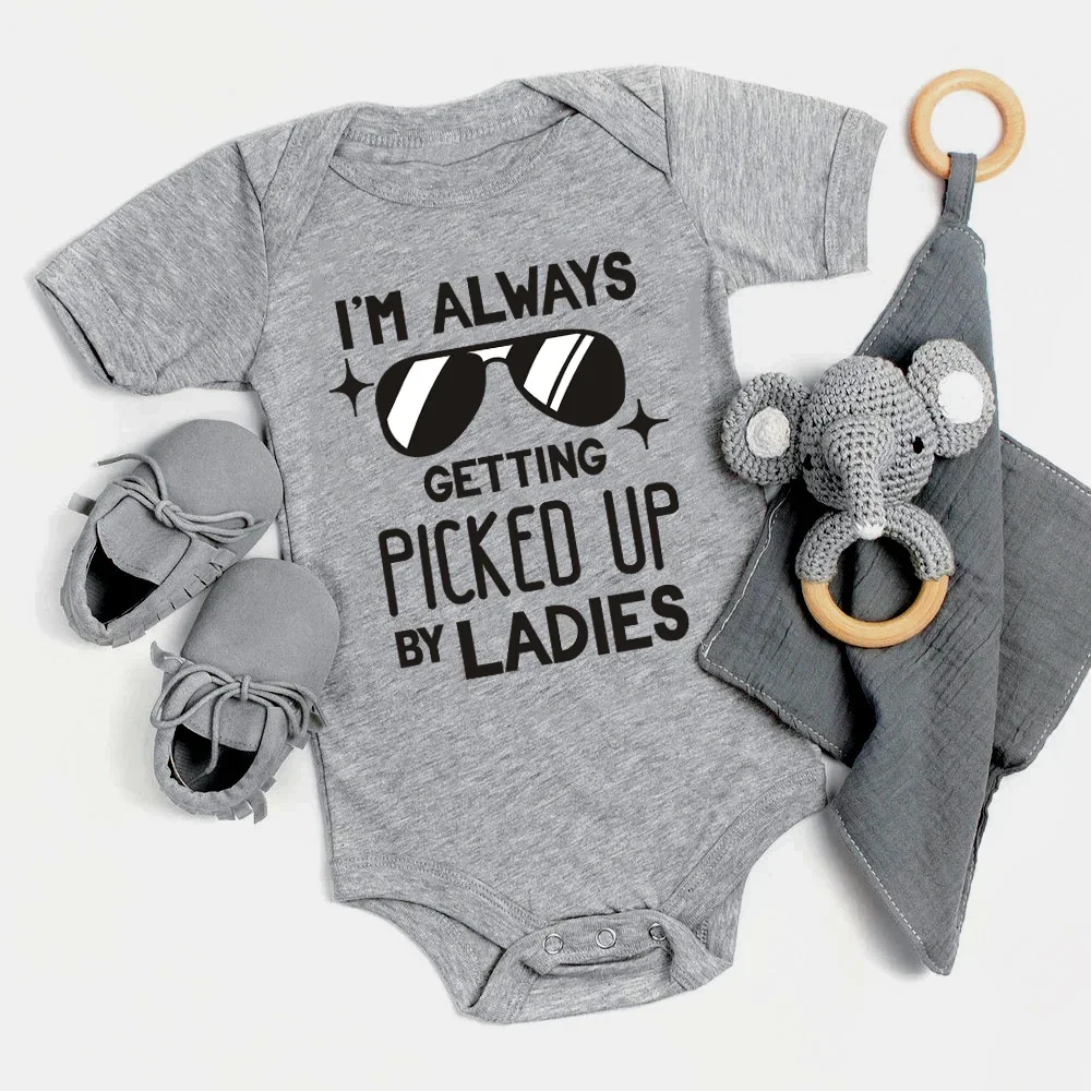 I'm Always Getting Picked Up By Ladies Newborn Baby Romper Infant Boys Short Sleeve Clothes Ropa Funny Cute Baby Bodysuit Gift