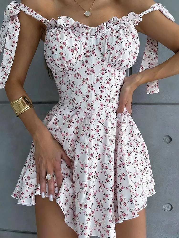 Ästhetik England Freizeit Floral Leopard Lace Up Sling Rock Sommer Sexy Spice Girl Taille Retro Ärmelloses Vintage A-linie Kleid