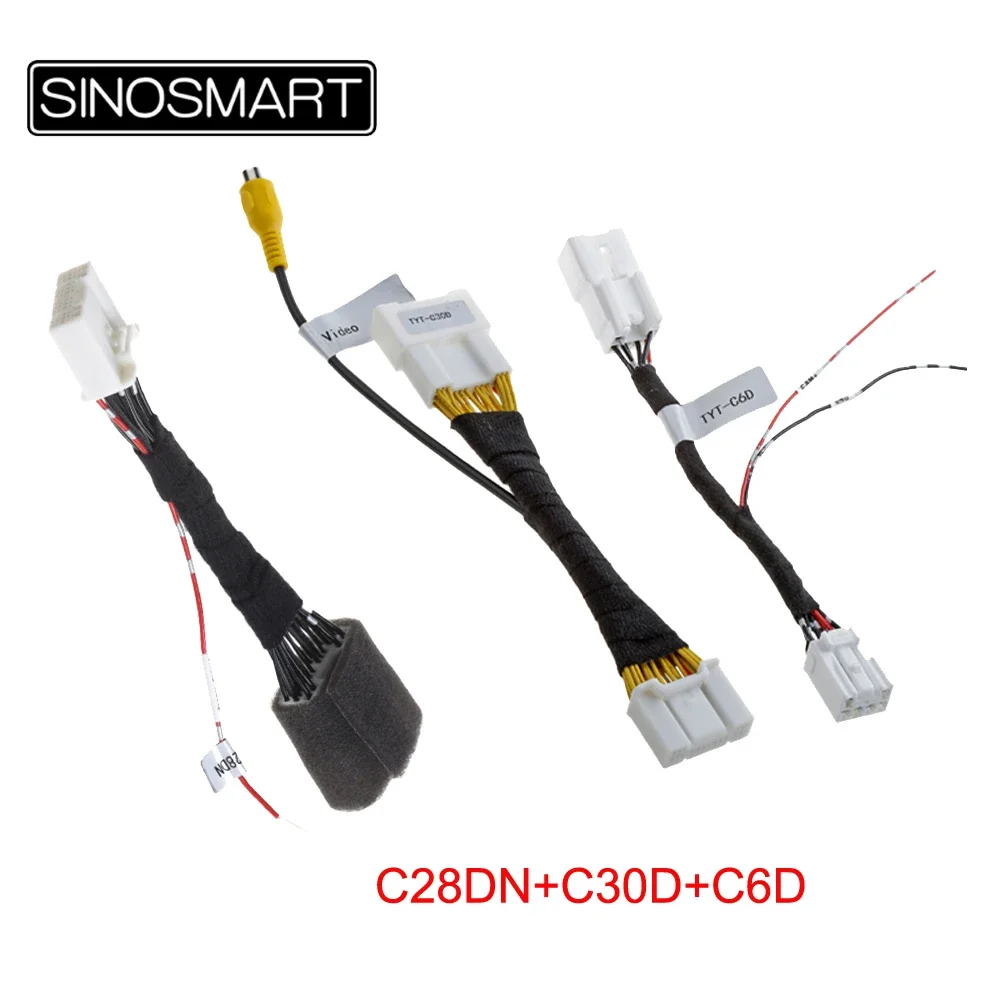 SINOSMART 28/30-PIN Radio Harness for Toyota 2019+ OEM Display Camera Add-on Video Input Trigger Wire RAV4 Camry Prado Avalon