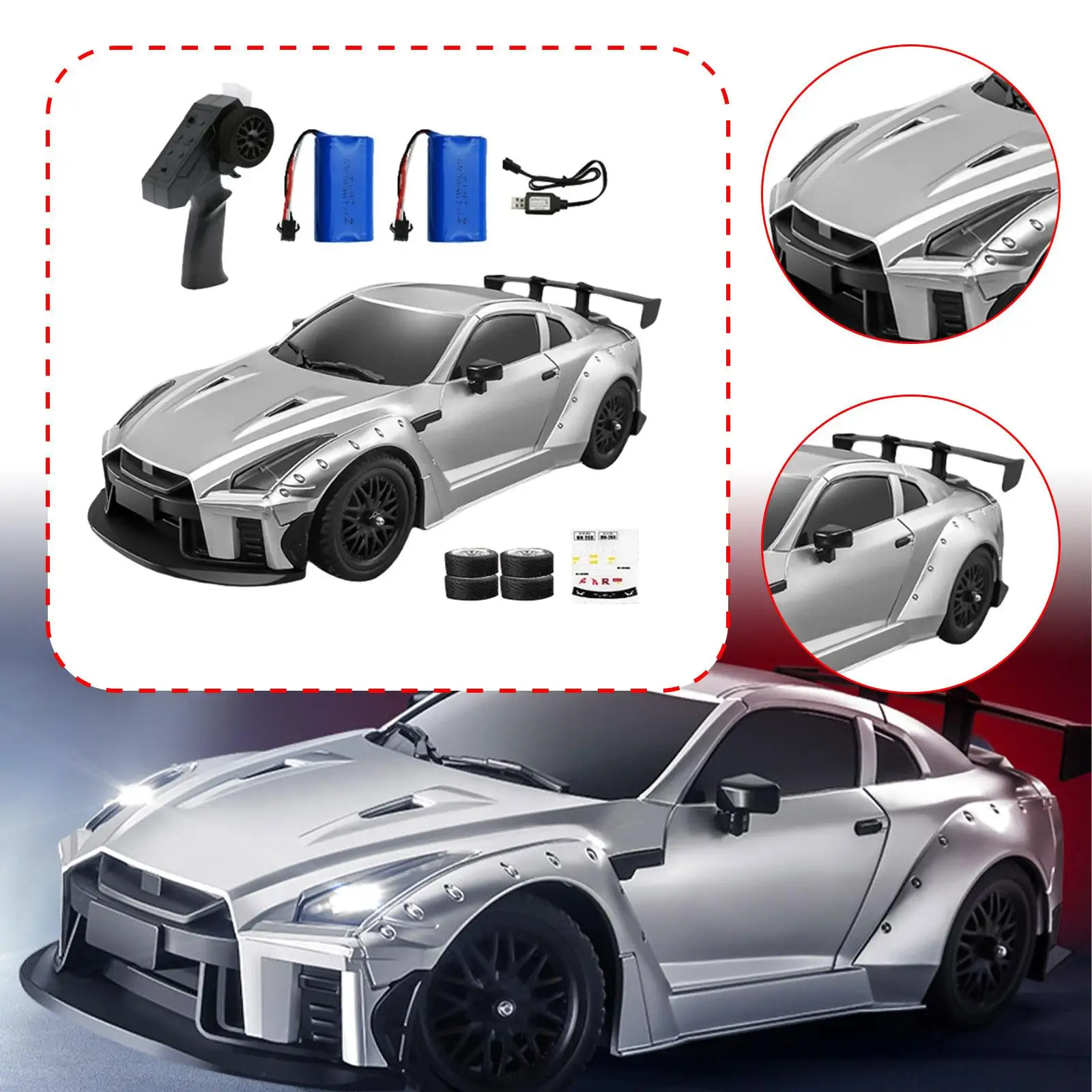 

1:16 RC Drift Car Birthday Gift High Speed with 4 Tires Realistic Lighting System Model on Road Vehicle Sport Toy Remote Control
