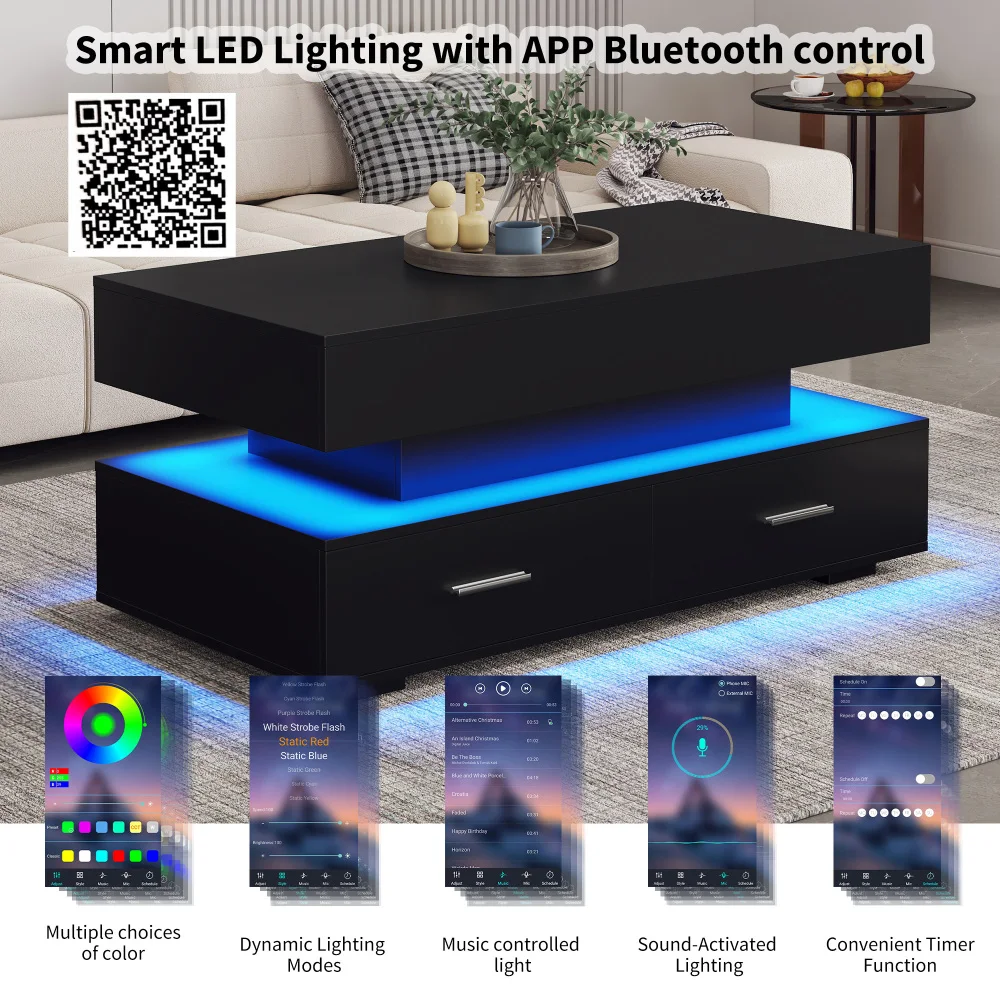 أسطوانة هيدروليكية هيهنفيرستيل بارير، مع مصابيح LED-Beleuchtung، Bluetooth-APP-Steuerung، 2 Schubladed und offenem Stauraum،