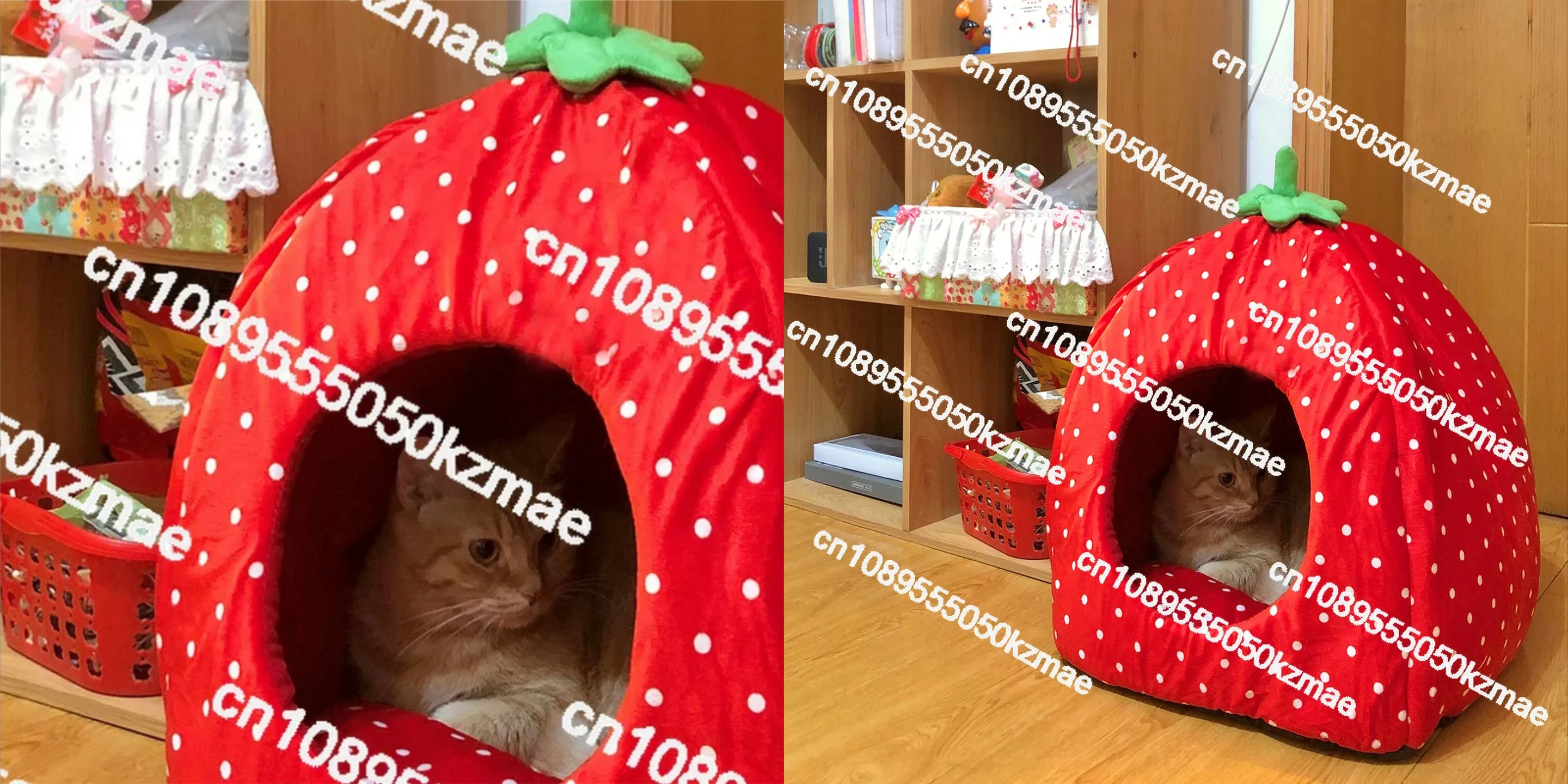 Strawberry cat litter winter thickened warm fully enclosed security pet litter small dog Bigbear puppy litter cat room