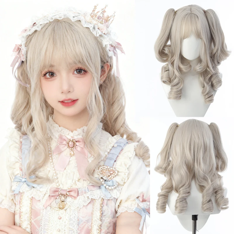 

Wig Lolita Tiger Mouth Grasp Clip Double Ponytail [Hanging Ear Rabbit] Doll Sensation Roman Curl Simulated Hair Full Headset