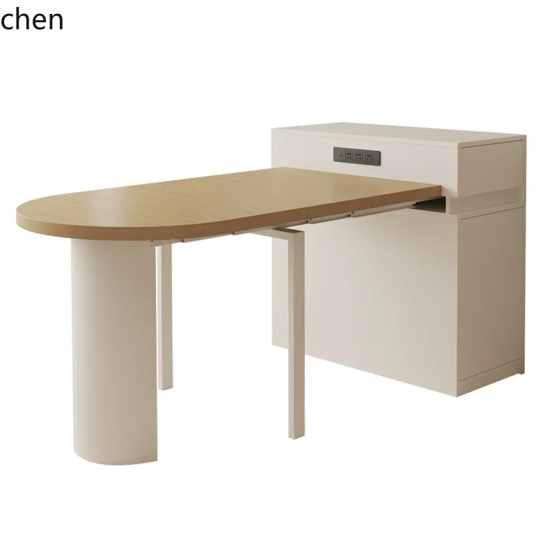 

ZWS. Cream Wind Island Dining Table Integrated Household Retractable Oval Folding Dining Table and Chairs
