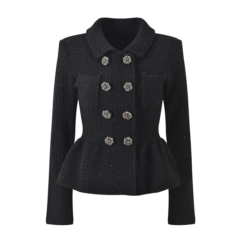 The new girl little fragrance style lapel double breasted button waist slimming knit cardigan top