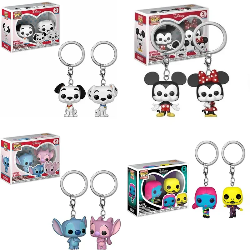 Funko Pocket Keychain Disney Sally& Jack Pongo& Perdita Mickey& Minnie Stitch& Angel Action Figure Collection Model Toys Gift