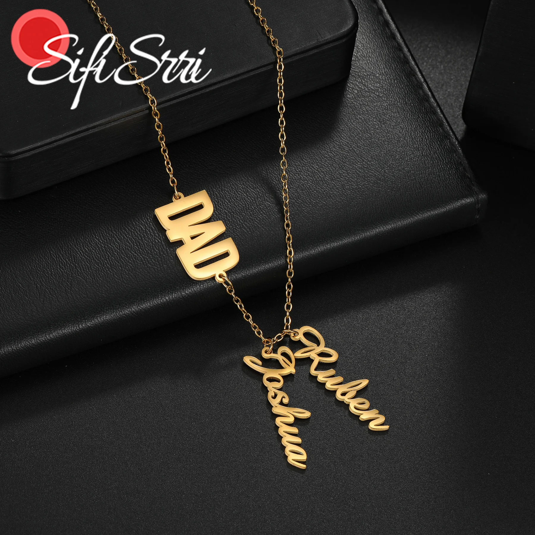 

Индивидуальное ожерелье с именем Sifisrri для семьи, украшения из нержавеющей стали, цепочка-чокер с именной табличкой для папы и детей, персонализированный подарок на день рождения