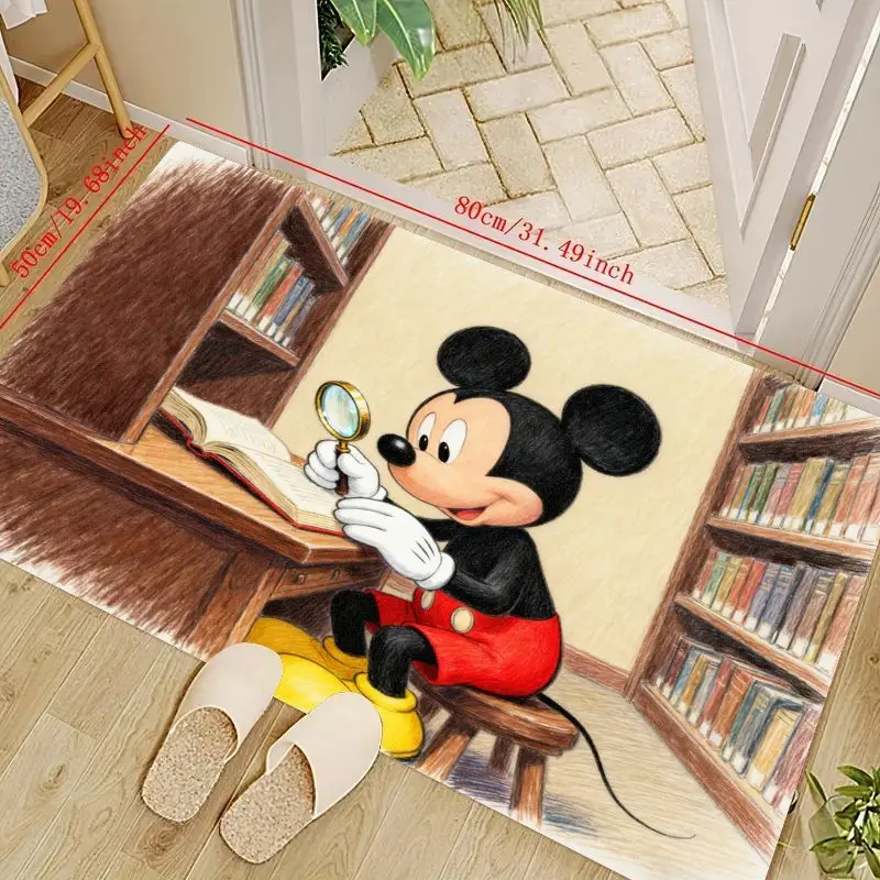 

1PC Disney Mickey Mouse Reading Book Floor Mat for Kids Bedroom Playroom Decor, Cute Cartoon Library Study Area Rug, Non-Slip Wa