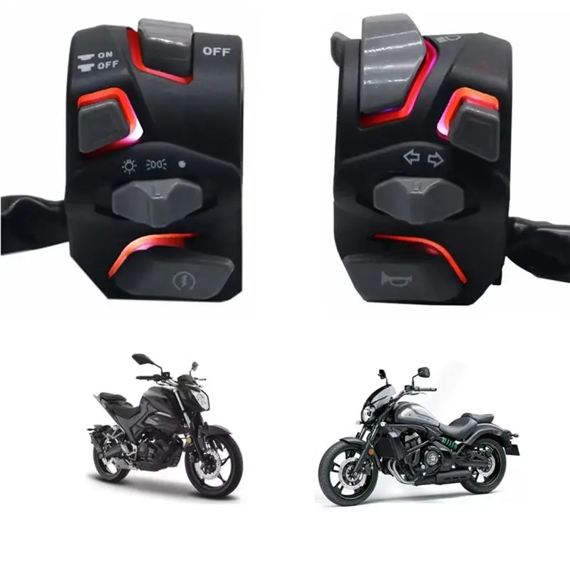 AU16-7/8In 22Mm All-In-One Motorcycle Handlebar Switch Kit With LED For Lighting & Signal Systems