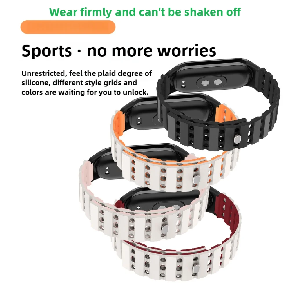 Magnetic Loop Strap For Xiaomi Mi Band 8 Air Hole Replacement Waterproof High Quality Silicone Sport Smartwatch Band Men Women