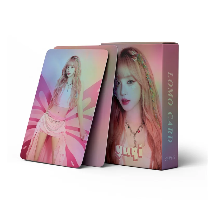 KPOP 55 sztuk/zestaw Gidle Laser mała karta drugi Album Super LOMO karta z hologramem fotokartka MINNIE YUQI pocztówka podarunkowa (G)I-DLE