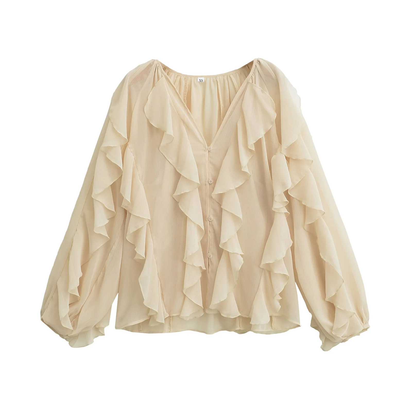 

Women's Fashion New Women's Classic Versatile Shirt Womens Ruffle Chiffon Blouse V Neck Long Sleeve Button Down Casual Top LYC5