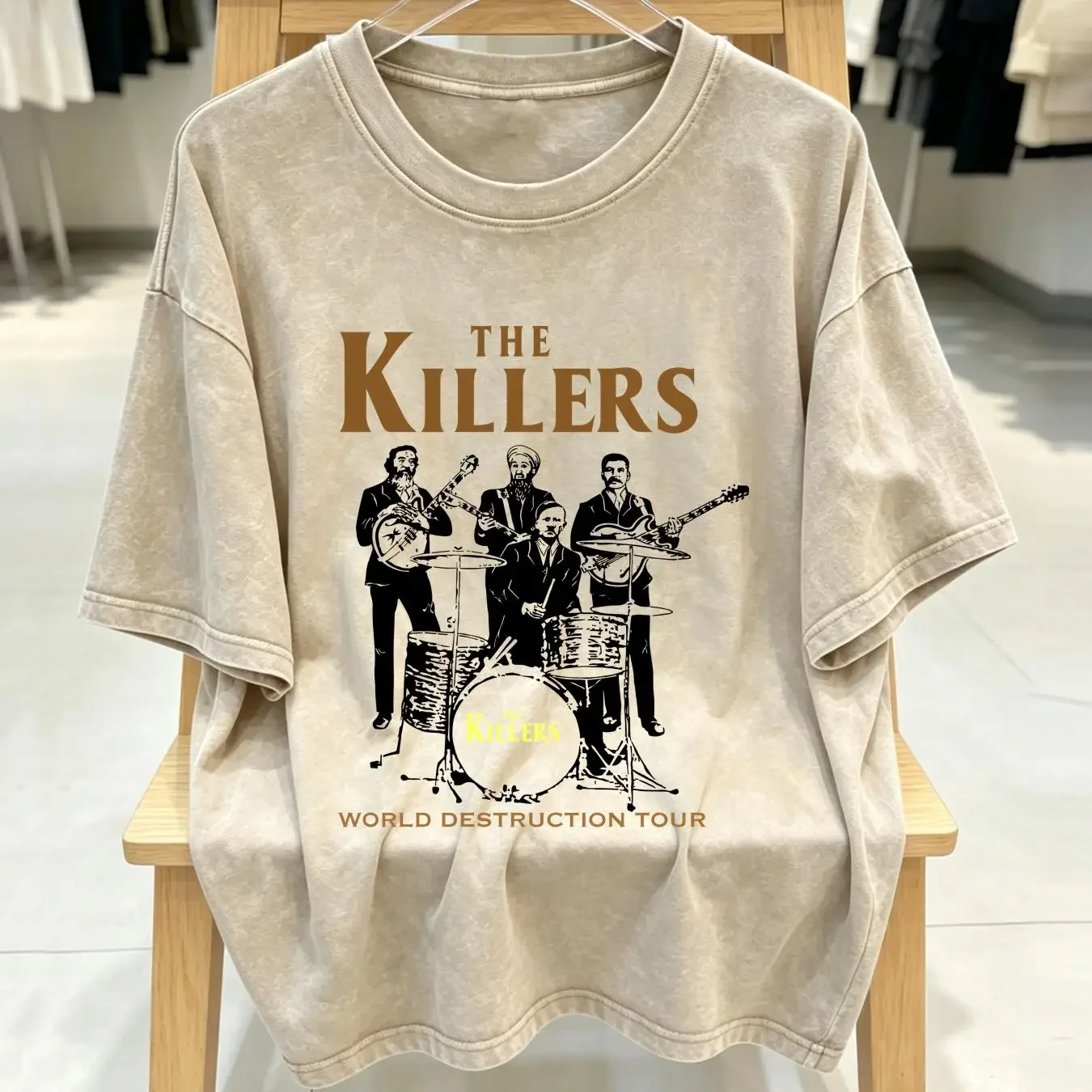 washed T Shirt Vintage The Killers World Destruction Tour Band U4581 vintage Washed homme Casual Soft Stylish fashion Unisex