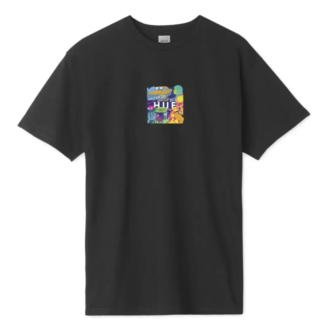 

Футболка с коротким рукавом HUF Worldwide "Comics Box Logo" (черная) с рисунком