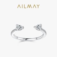 Ailmay Solid 925 Sterling Silver Water Drop Shape Dazzling CZ Adjustable Finger Ring For Women Girls Birthday Party Jewelry Gift