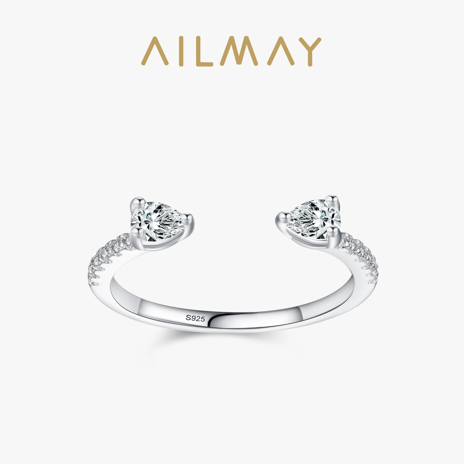 Ailmay Solid 925 Sterling Silver Water Drop Shape Dazzling CZ Regulowany pierścionek na palec dla kobiet Biżuteria urodzinowa dla dziewczynek Prezent