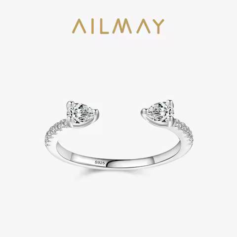 Ailmay Solid 925 Sterling Silver Water Drop Shape Dazzling CZ Adjustable Finger Ring For Women Girls Birthday Party Jewelry Gift