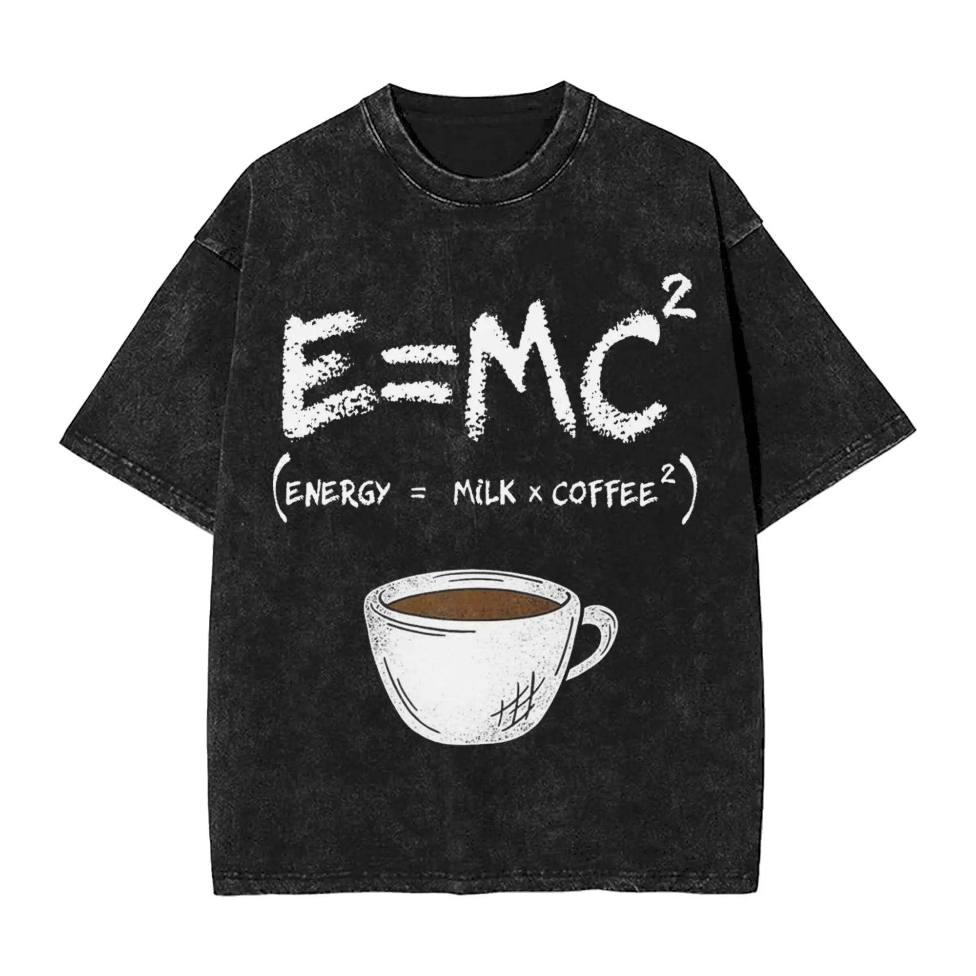 

E = MC2 Energy = Milk + Coffee Merch Washed Футболки Мужчины Женщины Уличная одежда Хип-хоп Футболки Летняя футболка с коротким рукавом
