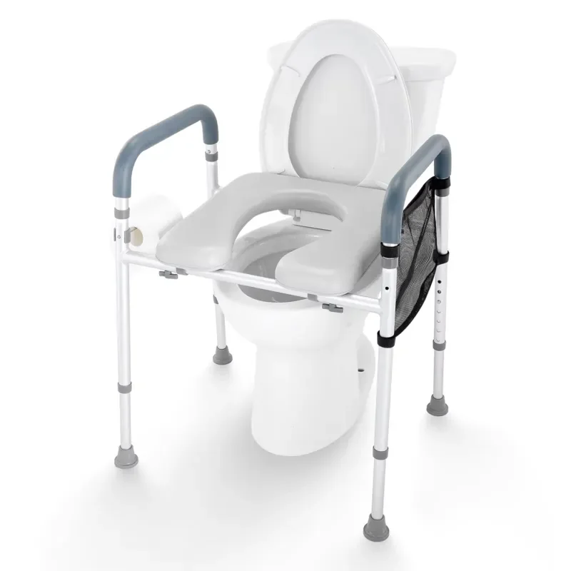 Raised Toilet Seat 7 Position Height Adjustable 19.3 to 25.2 Inch 350lbs Capacity Comfort Padded Aluminum Frame for Elderly