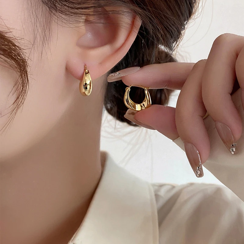 2024 New Irregular Geometric Loop Earring INS Simple Glossy Metal Earrings Women's Fashion Accessories