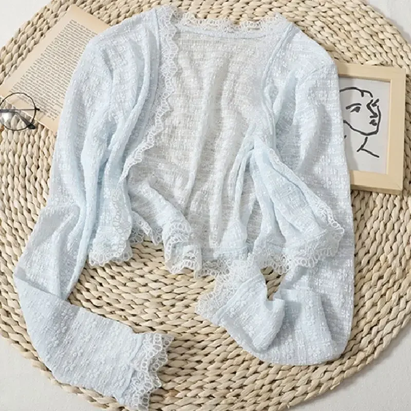 

Sun-proof Jackets Women Lace Spliced Elegant Summer Casual Thin Korean Style Temperament Ins Solid All-match Fashion Tender Chic