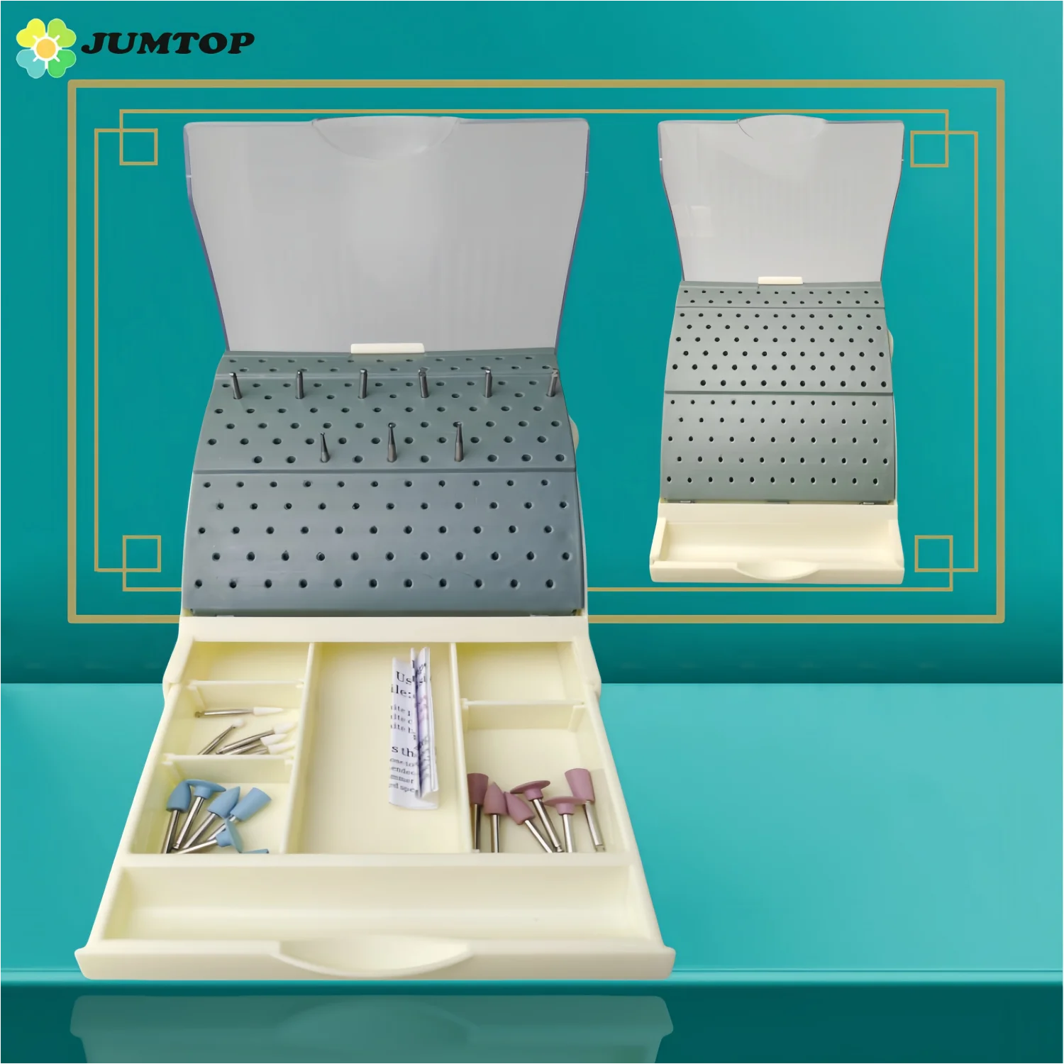 Jumtop Стоматологический ящик для хранения Одонтологический пластиковый чехол с 142-отверстиями для боров Лифт Дезинфицирующе...