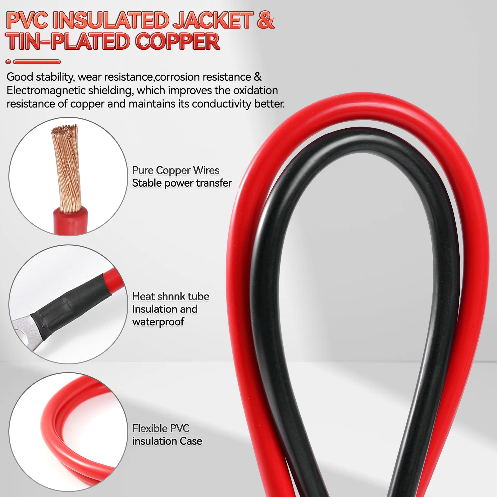 

2 PC PVC Battery Inverter Cable Set 4AWG 4 Gauge Positive Negative Cable 60cm 20mm2 3/8inch For RV Truck Camper Inverter Battery
