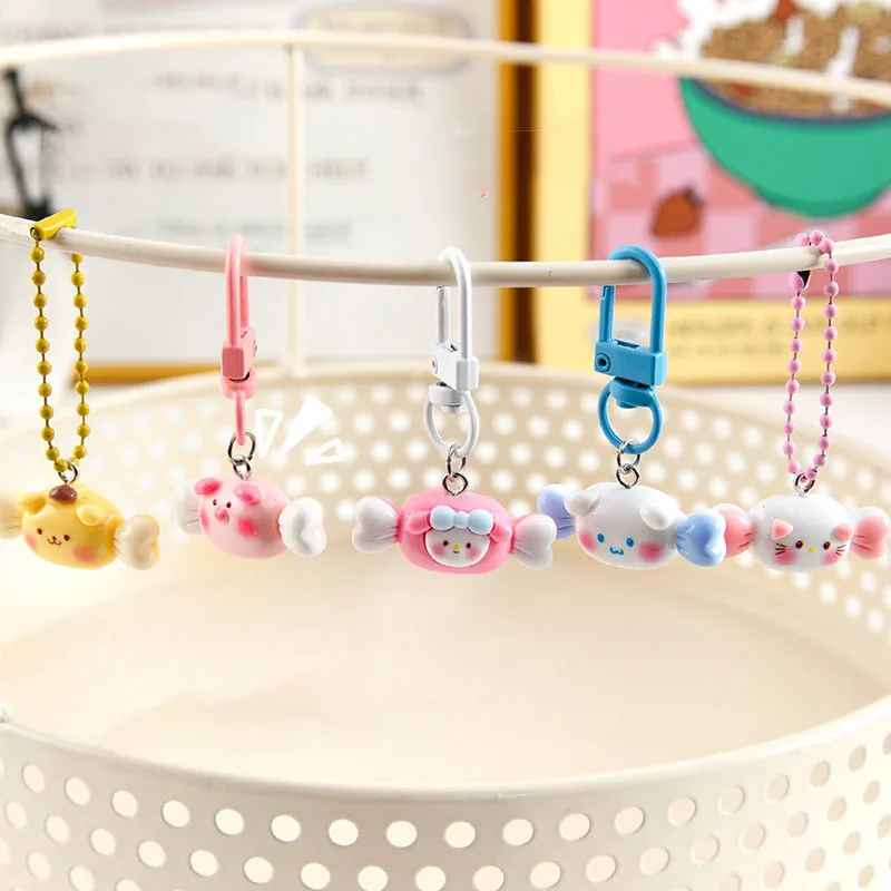 Kawaii Sanrio Candy Resin Keychain Hello Kitty Kuromi Model Pendant Keyring Cute Cinnamoroll Pochacco Children Birthday Gifts