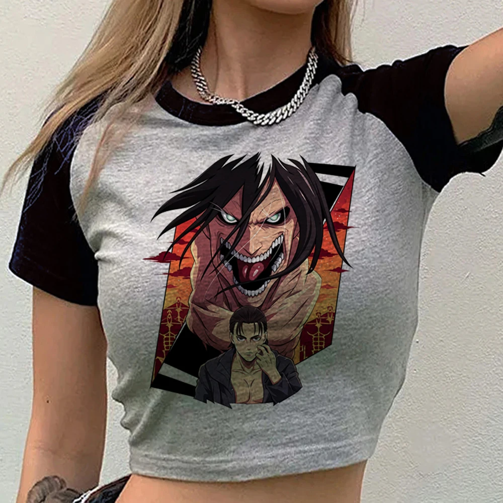 Attack on Titanic Crop-Top für Damen, Goth-Grafik, Anime, Grunge, Japan-Shirt, Grafik, Cutecore, Jojifuku, Party, Meme – Detail 4