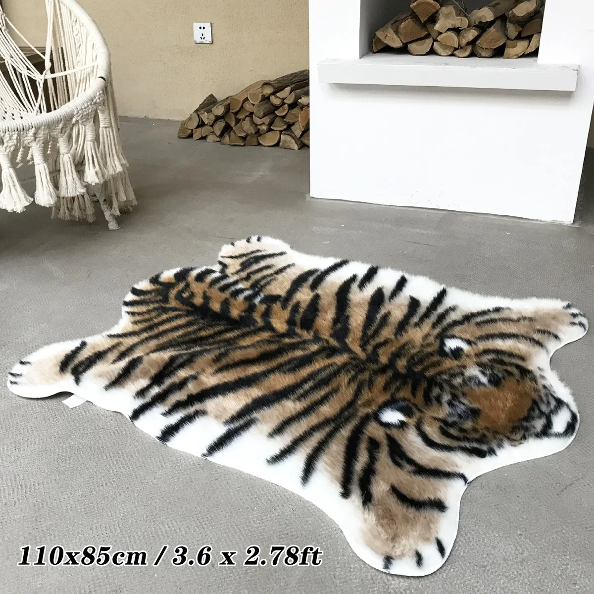 110x85cm Soft Fluffy Tiger Faux Fur Carpet Imitation Tiger Hide Printed Animal Skins Area Rug Faux Fur Cute Rugs