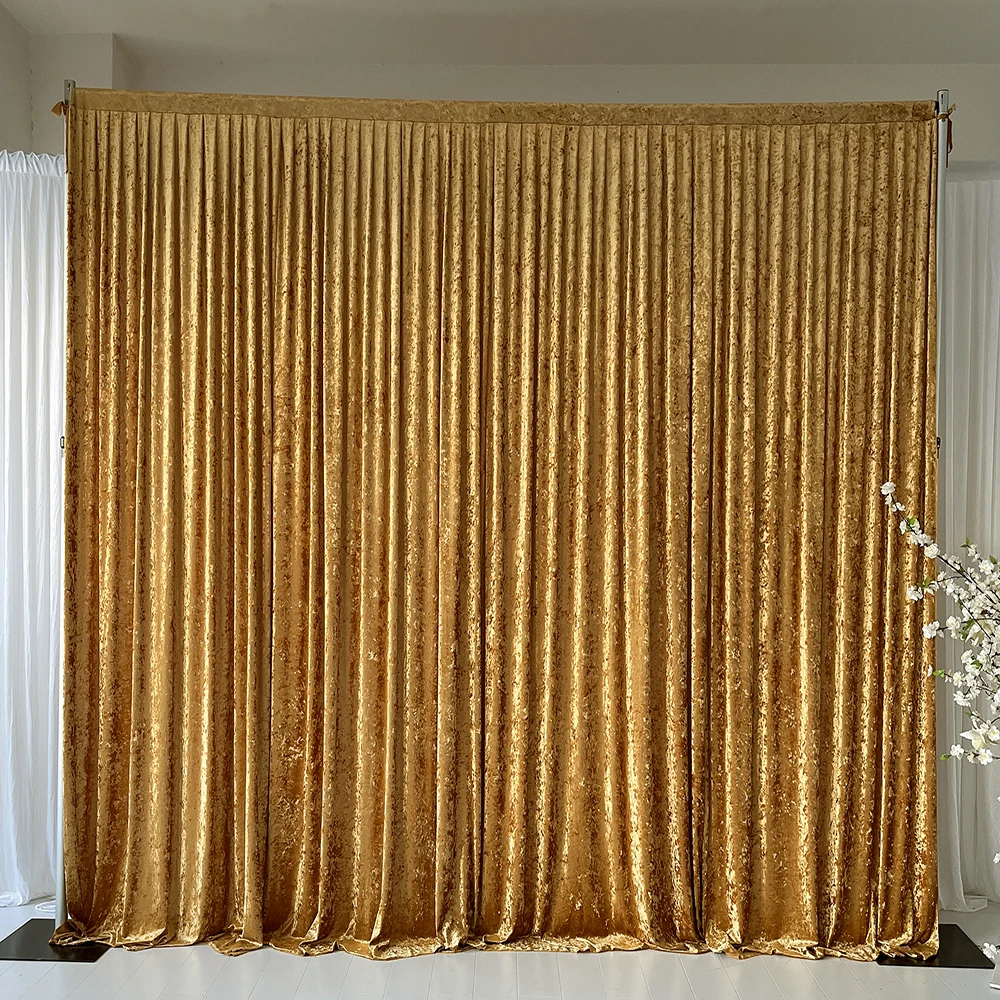 

2023 New Arrival Crushed Velvet 3m Hx 3mW Hot Sale Gold Home Using Curtain Drape Wedding Backdrop