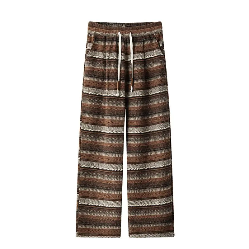 Autumn Woolen Pants Men Fashion Retro Stripe Pants Men Streetwear Hip-hop Loose Wide Leg Pants Mens Vintage Trousers Large Size