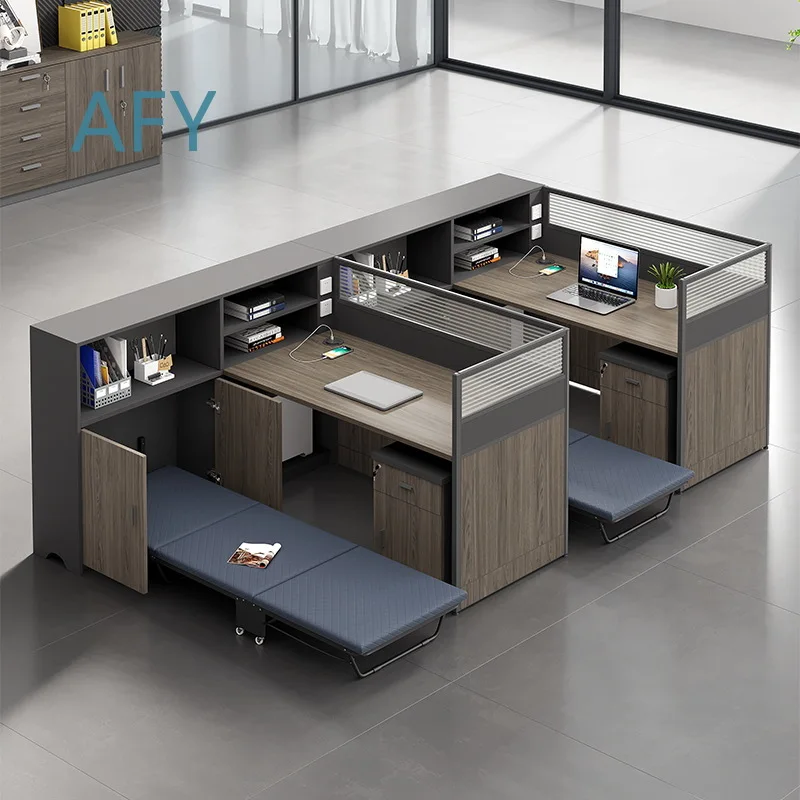 Desk with Bed Station for Office Staff Rest Area Simple Financial Table with Screen Card Seat and Chair Combo for Remote Work