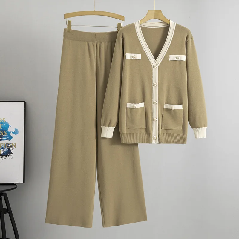 

Женский комплект из 2 предметов, вязаный свитер, куртка, кардиган, широкие брюки, мусульманские повседневные вязаные наряды, спортивный костюм, осенне-зимний трикотаж