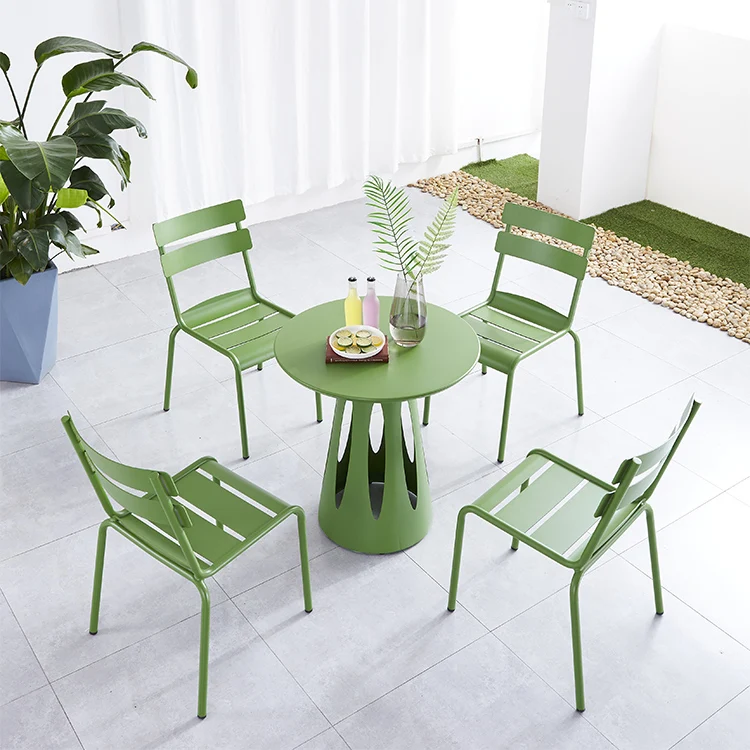 

Outdoor Durable Aluminum Patio Furniture Restaurant Cafe Bistro Hotel Courtyard Park Comfortable 5-Piece Round Table Dining Set