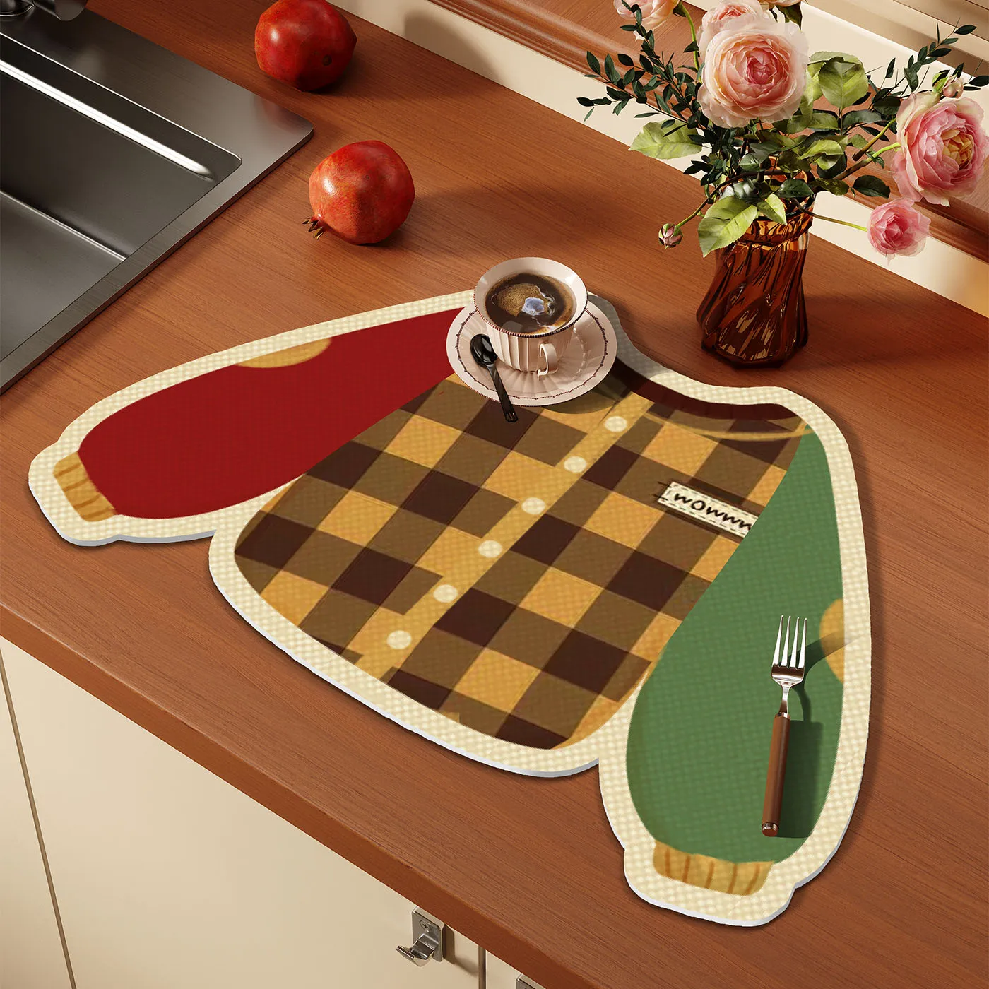 Cute Sweater Shape Kitchen Draining Mat Heat Resistant Placemat Water Absorbent Coffee Machine Mat Table Protector Decor